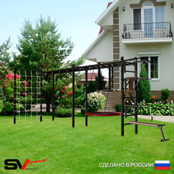 Уличная шведская стенка Sv Sport рукоход х 2 с комплектом турник прямой У52744 (Турник/Брусья/Стойка/Скамья/Гнездо 80см/Сетка)