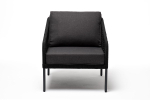 "Канны" кресло плетеное из роупа (узелки), каркас алюминий темно-серый (RAL7024) муар, роуп темно-серый круглый, ткань Savana grafit