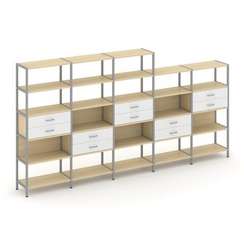 Shelf System Пятисекционный стеллаж пятиярусный с ящиками SN.STM-551 Акация Лорка/Белый/Металл Серый