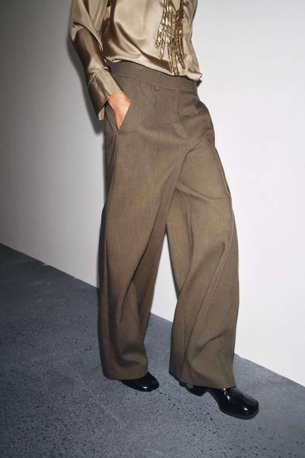 ZARA БРЮКИ В СТИЛЕ МИНИМАЛ — ZW COLLECTION, КОРИЧНЕВЫЙ