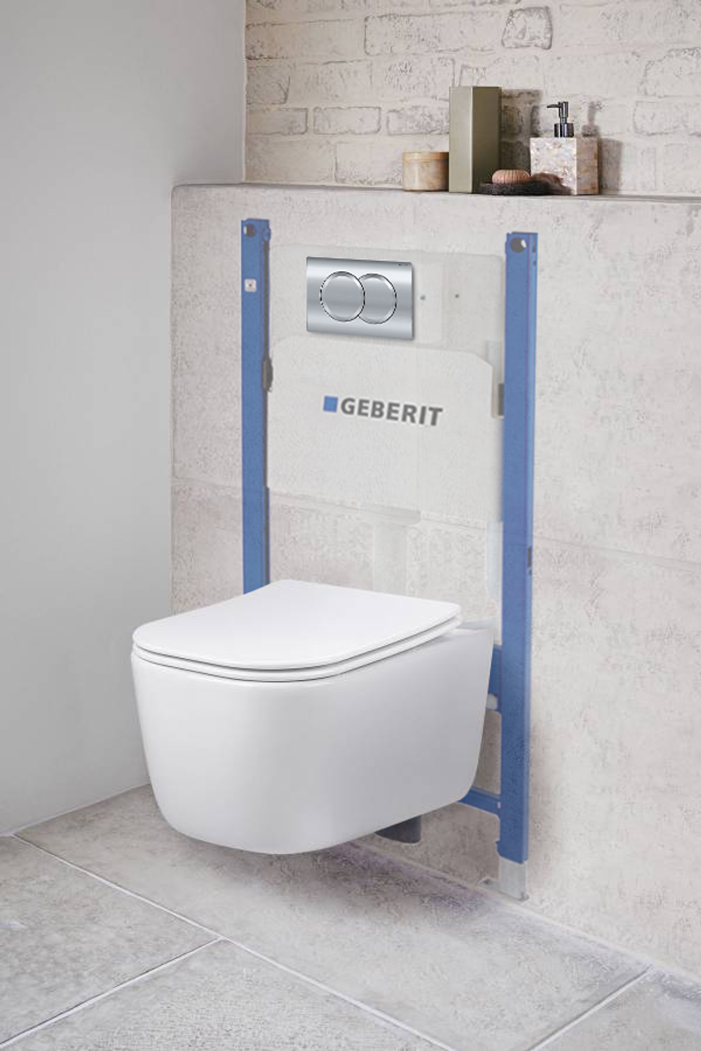 Инсталляция Geberit Duofix для подвесного унитаза, со смывным бачком Delta, смывная клавиша Delta01, хром глянец (458.149.21.1)