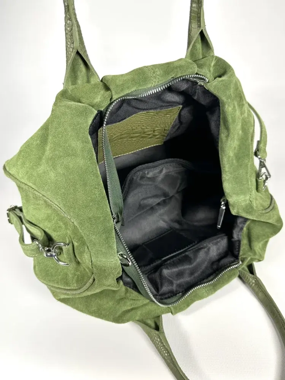 Женская зеленая сумка из натуральной замши