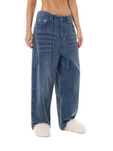 Синие широкие джинсы-трансформеры из вельвета