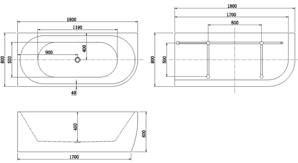 Акриловая ванна Aquanet Family Elegant A 180x80 3805-N-GW