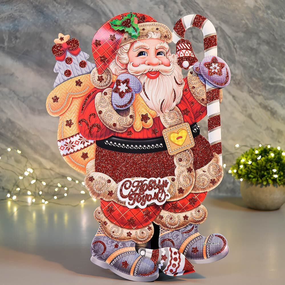 Плакат новогодний "Дед Мороз с мешком" 30см