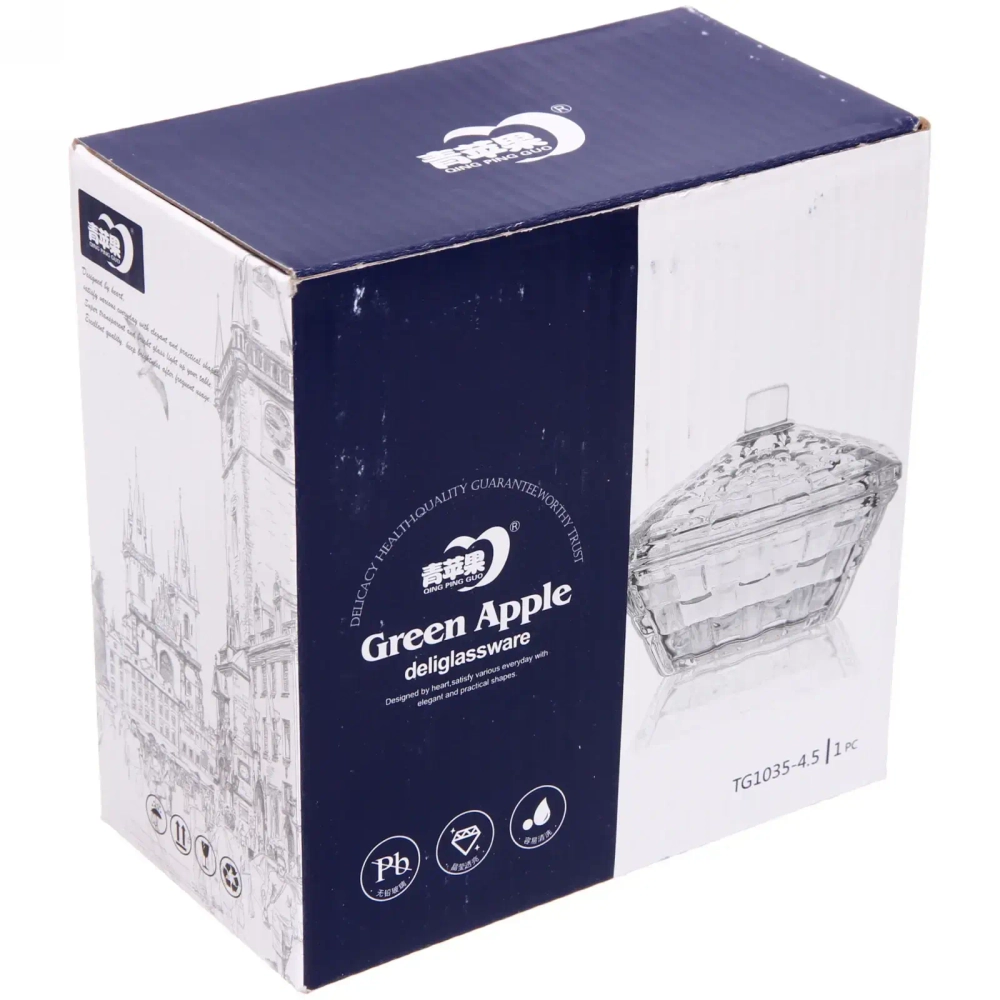 Сахарница стеклянная 250мл «Ажур» 11,5*11,5*9см плетенка