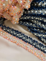 Тесьма персиковая с жемчугом твид
