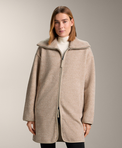 Oysho Длинная куртка из искусственной овчины, песочный меланж