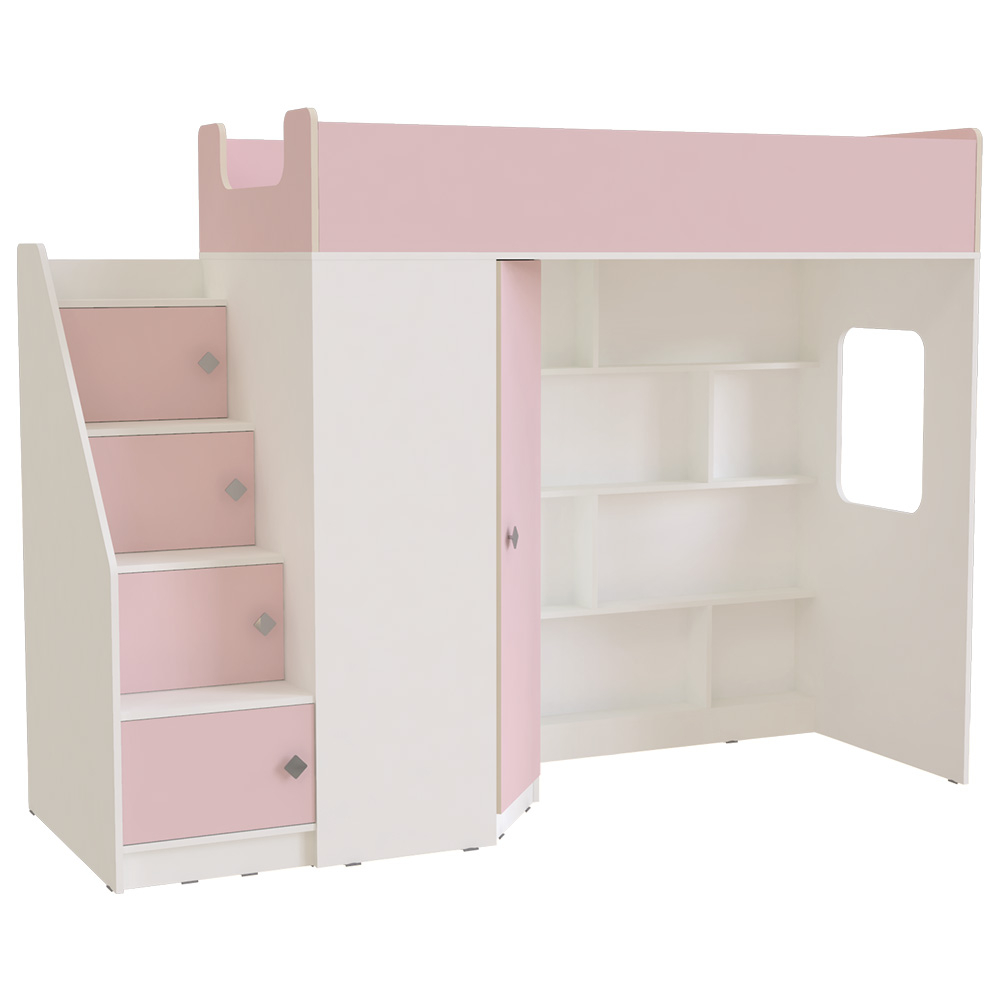 Кровать-чердак КарИВи Л-В602.3 75x175 Белый  Розовый
