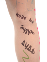 Молодежные колготки с цветным принтом в виде надписей (Размер: S-M-L) (Цвет: бежевый)