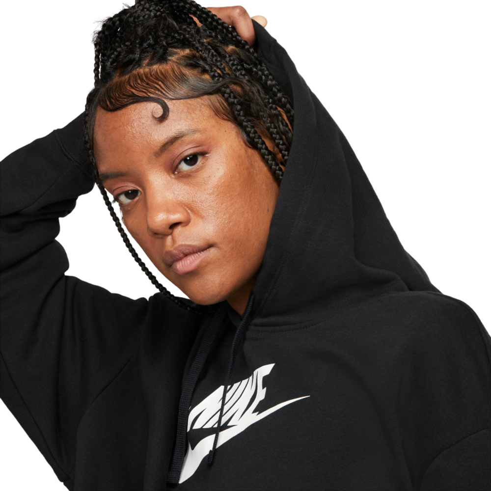 Женская Кофта теннисная Nike Sportswear Club Fleece Oversized Crop Hoodie - черный