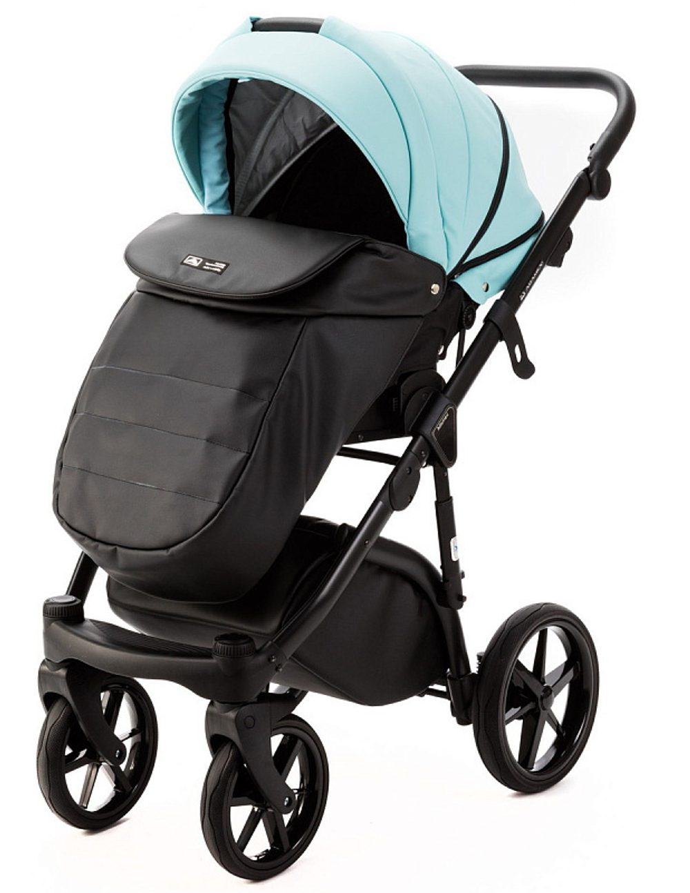 Детская коляска Adamex Nola Deluxe 2 в 1 N-SD111 (СВ.БИРЮЗОВАЯ.КОЖА + ЧЕРН.КОЖА)