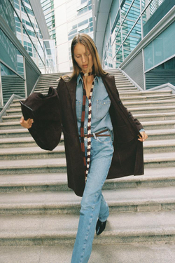 ZARA ПАЛЬТО-СЮРТУК ИЗ ТКАНИ ПОД ЗАМШУ, ШОКОЛАДНЫЙ