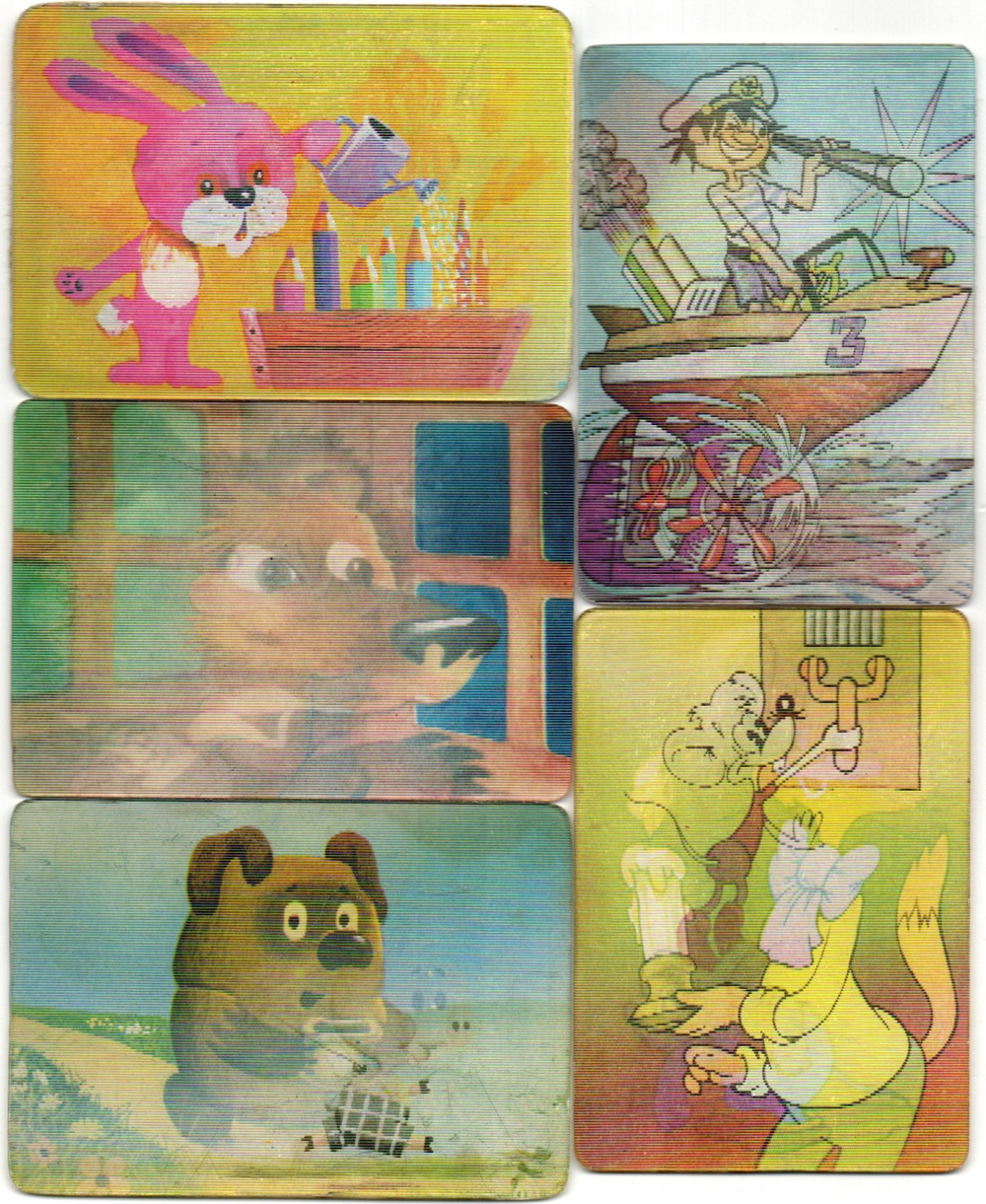 № 129 Набор из 5 переливных (стерео) Календариков . Мультфильмы СССР 1986 год.