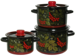 Набор кастрюль "Рябина" черная с красной тонировкой