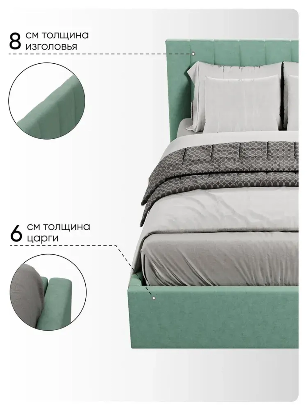 Двуспальная кровать 160х200 "Алина" Мятный
