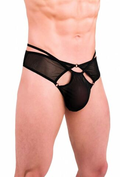 Мужские тюлевые трусы с колечками (Размер: L-XL) (Цвет: черный)