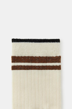 ZARA НОСКИ В РУБЧИК В ПОЛОСКУ С БЛЕСТЯЩЕЙ НИТЬЮ, ЭКРЮ