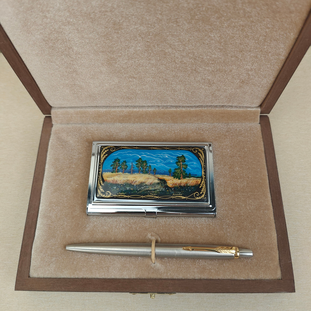 Набор подарочный "Рожь" с ручной росписью в футляре