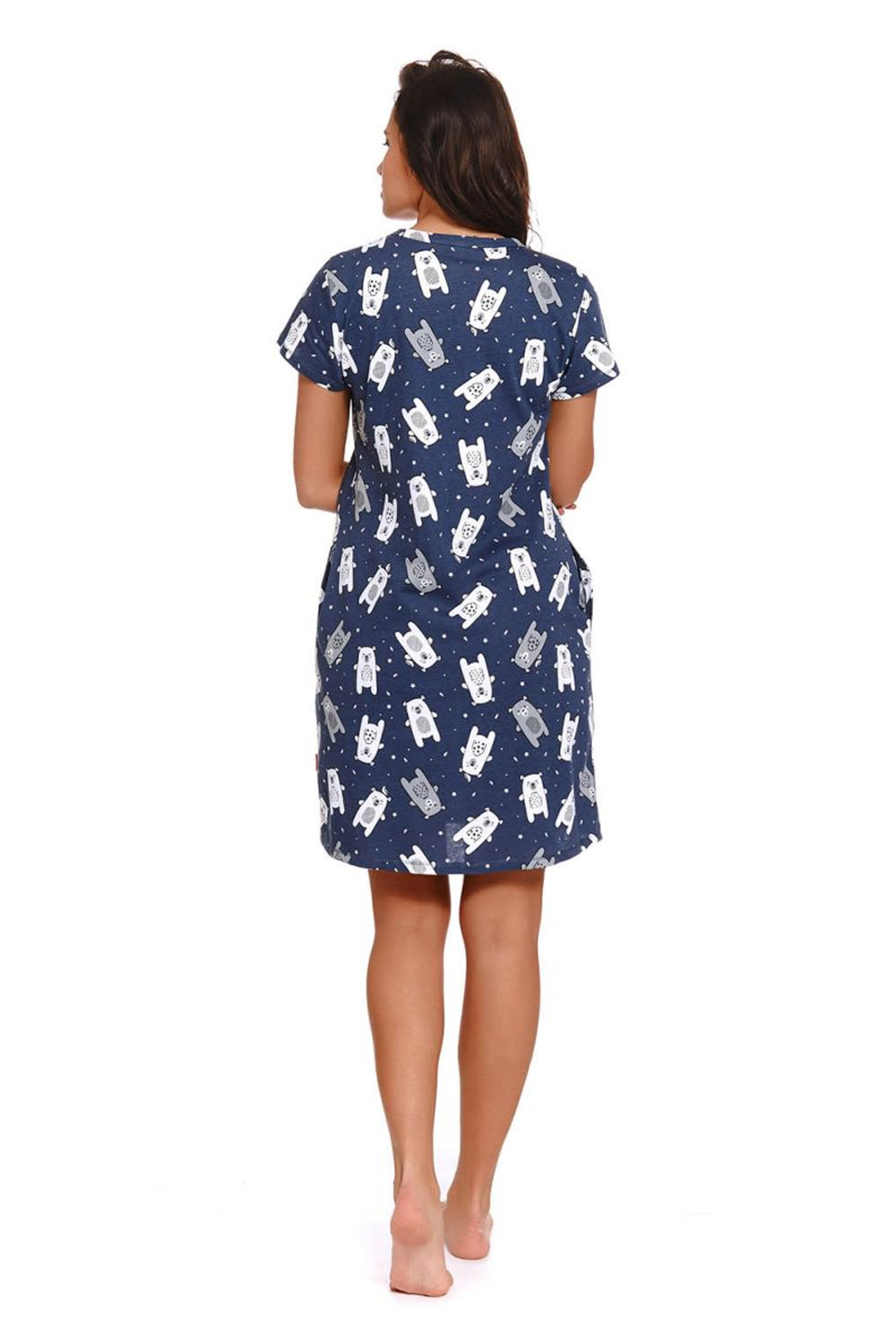 Коротенькая сорочка с принтом в виде медвежат (Размер: XL) (Цвет: синий)