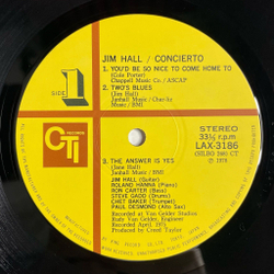 Винтажная виниловая пластинка LP Jim Hall Concierto (Japan 1978) (No Obi)
