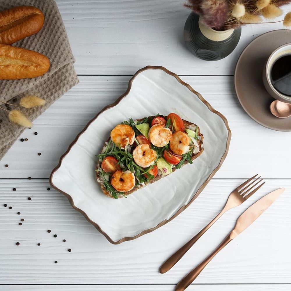 Блюдо прямоугольное 26*20 cм h3 cм 450 мл Crush White Matt New Brown Taiga P.L. [1]