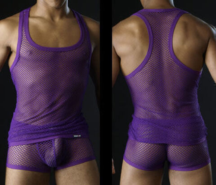 Мужская майка в крупную сетку фиолетовая Manstore Micropo Plum Tank