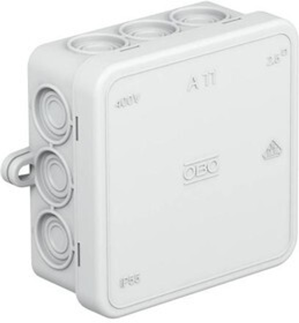 Коробка распределительная 85х85х40мм IP55 A11 12 кабельн. вводов свет. сер.