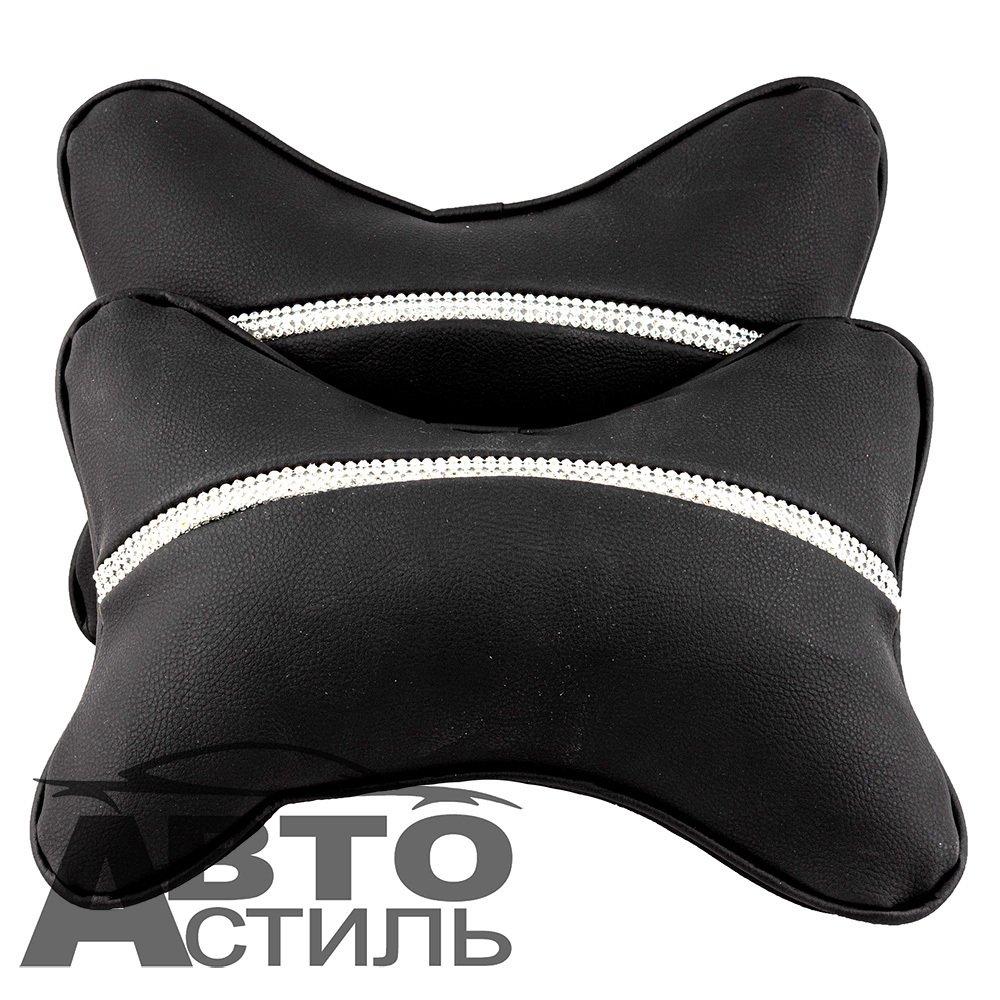 Подушки на подголовник Coolpart - DIAMOND (2шт) - P3010BL-WT - 50 кожзам черный + белые Стразы
