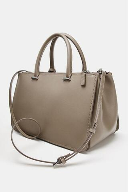 ZARA СУМКА-СИТИ С ДВУМЯ РУЧКАМИ, СЕРО-КОРИЧНЕВЫЙ