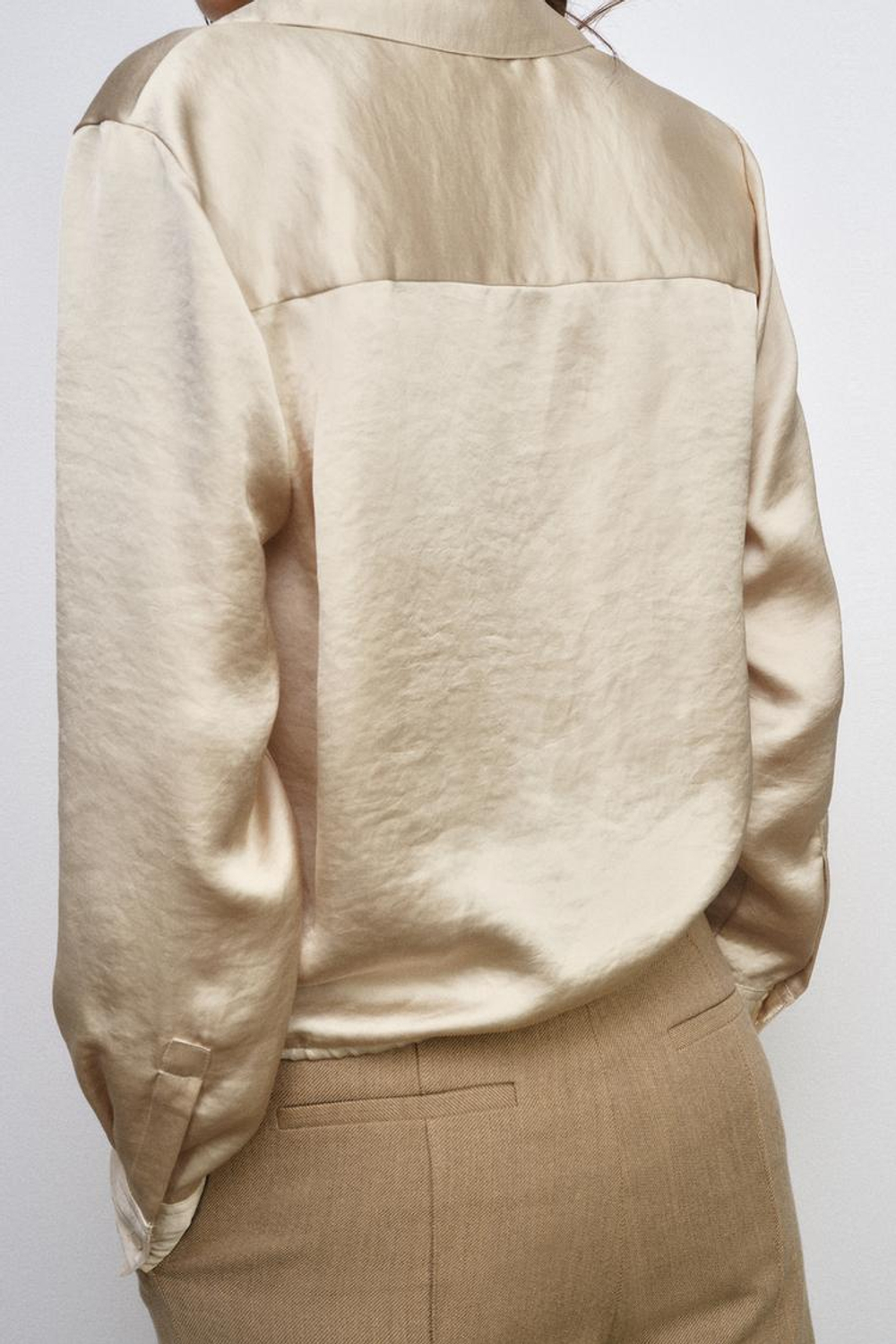 ZARA АТЛАСНАЯ РУБАШКА ZW WOMAN, ЭКРЮ