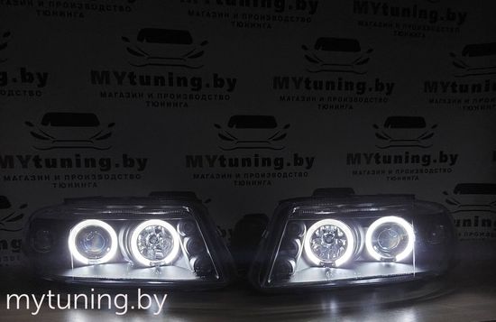 Передние фары angel eyes black для VW Passat B5 GP