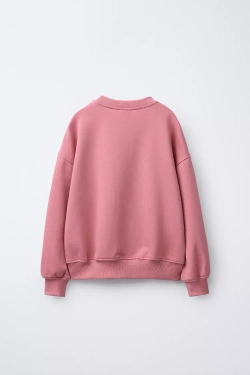 ZARA ТОЛСТОВКА С ВЫШИТЫМИ ЦВЕТАМИ И ТЕКСТОМ, РОЗОВЫЙ