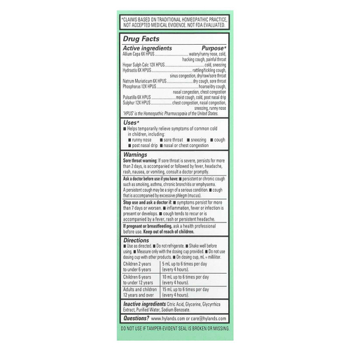 Hyland's Naturals, От простуды и кашля для детей, для детей от 2 до 12 лет, без добавок, 118 мл (4 жидк. унц.)