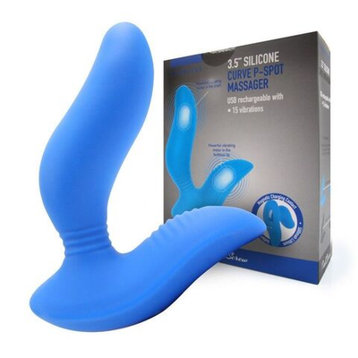 Синий вибромассажер простаты 3,5’’ Curve P-spot Massager - 12 см. (Цвет: синий)