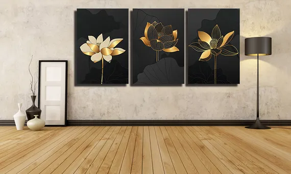 Модульная картина "Золотые лотосы"