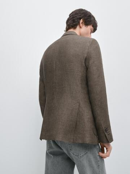 Massimo Dutti Льняной блейзер с карманами, охра