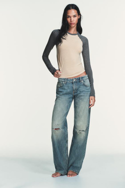 ZARA ДЖИНСЫ TRF WIDE-LEG С НИЗКОЙ ПОСАДКОЙ, ЗЕЛЕНОВАТО-СИНИЙ