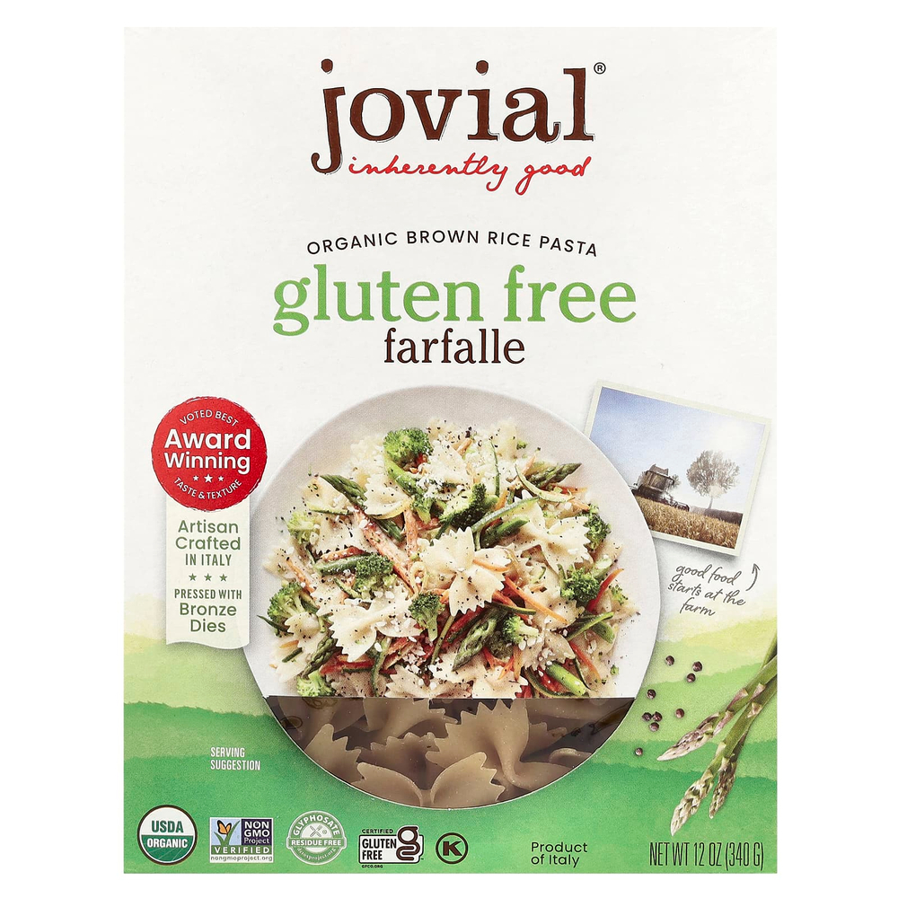 Jovial, Органическая паста из коричневого риса, Farfalle, 340 г (12 унций)