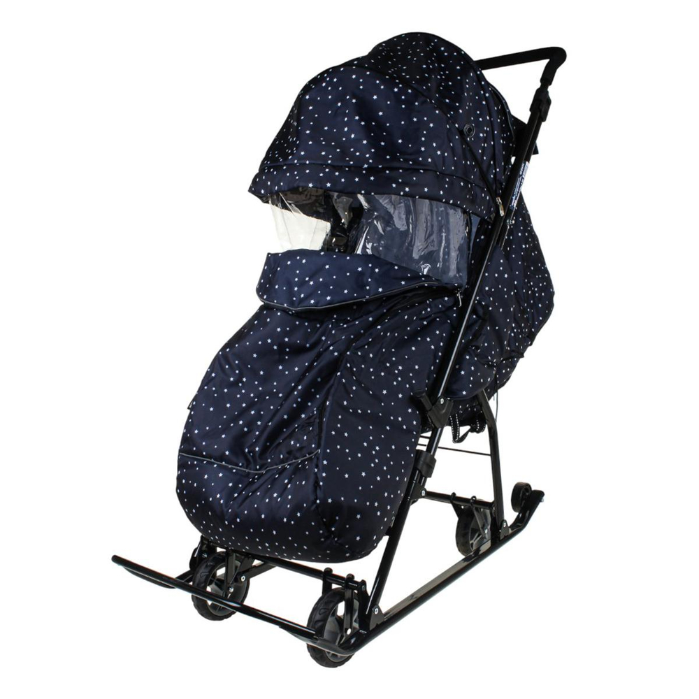 Санки-коляска "Наши Детки 3-1К" синий со звездочками