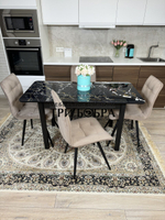 Стеклянный раздвижной стол "Черный мрамор" и стулья "ГУЧИ" капучино