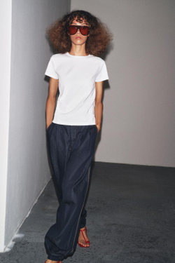 ZARA ОДНОТОННАЯ ФУТБОЛКА, БЕЛЫЙ