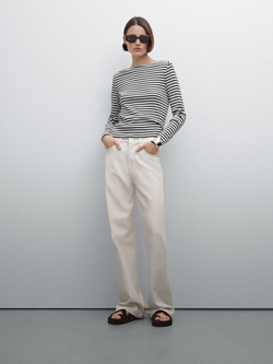 Massimo Dutti Джинсы с высокой посадкой и широкими штанинами, натуральный, кремовый