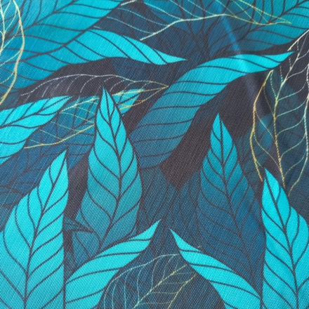 Сетка-утяжка с принтом, сине-зеленые листочки с золотом