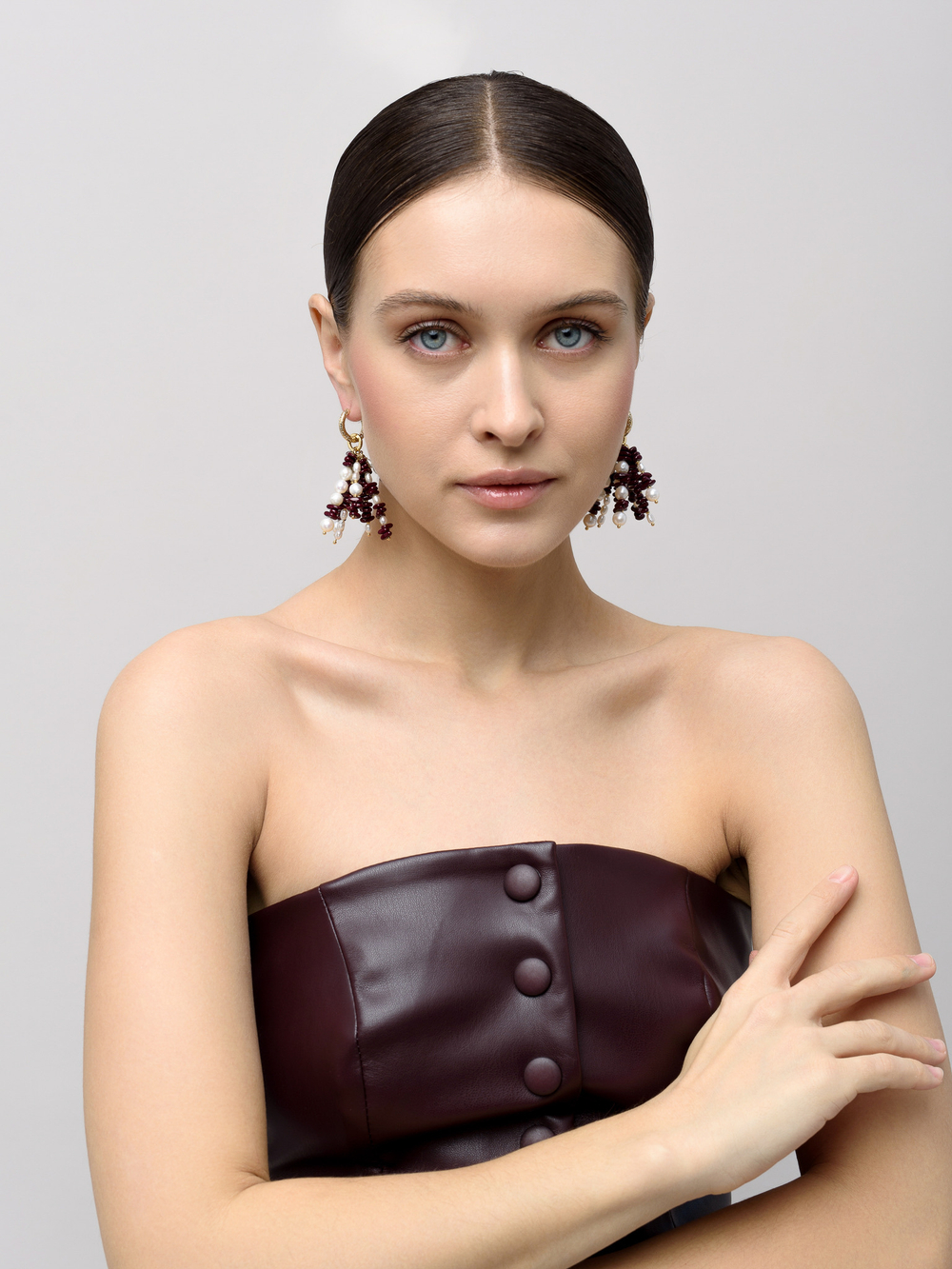 Серьги "Brush Bordo Pearl" Gold