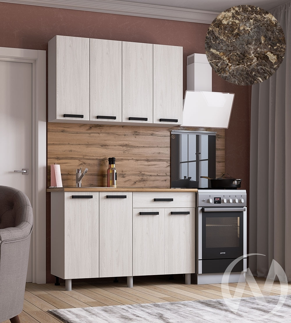 Кухня Элиана 1.2м (корпус белый/ясень анкор светлый) 38мм королевский опал