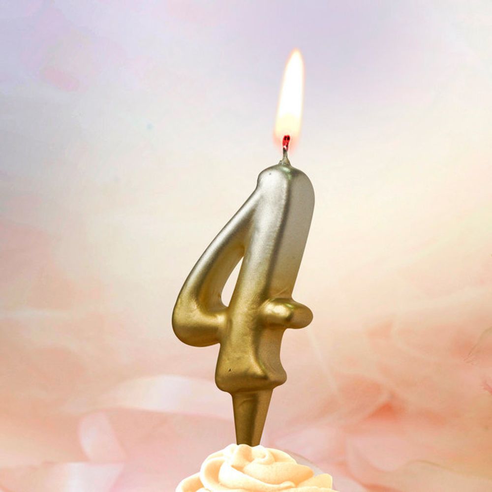 Свеча Цифра, 4, Золото/Серебро, Градиент, 8 см, 1 шт.