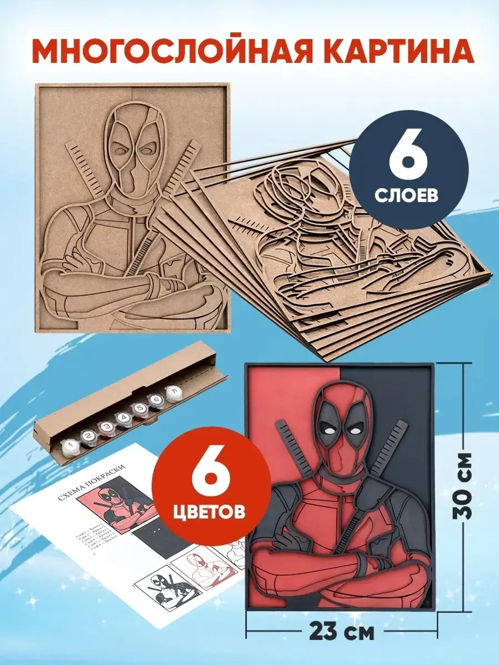 3D Картина по номерам Дэдпул, Marvel