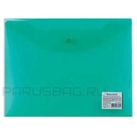 Папка-конверт на кнопке А5, Brauberg, 150мкм, зеленая