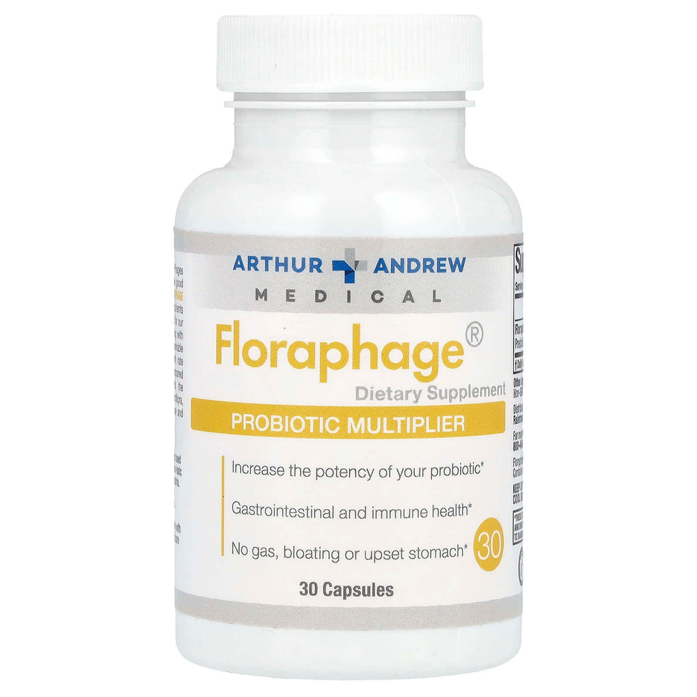 Arthur Andrew Medical, Floraphage, мультипликатор пробиотиков, 30 капсул